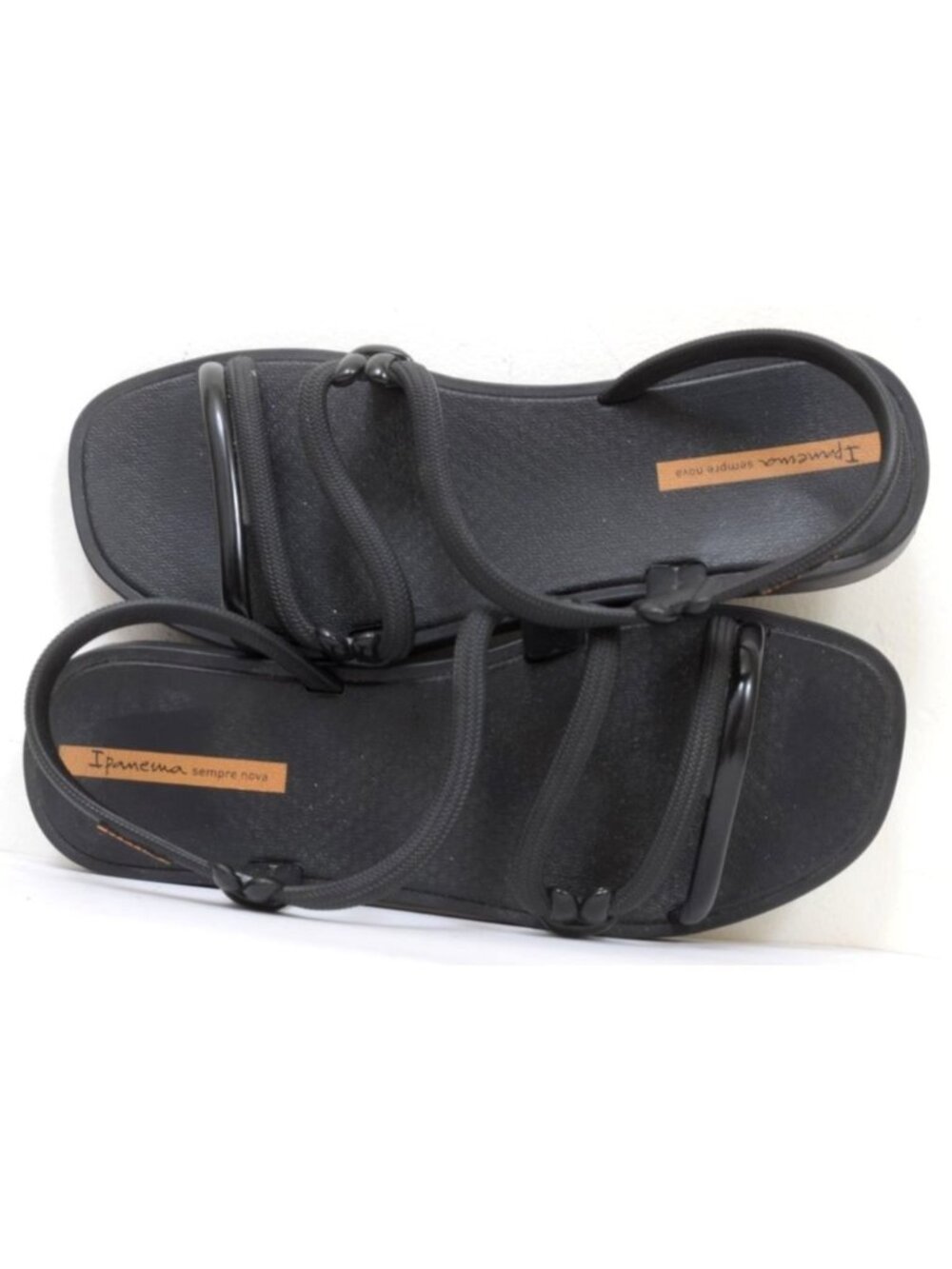 Ipanema Nova Solar Women 10 Black Strappy Rope Knot Flat Sandals Beach Vacay